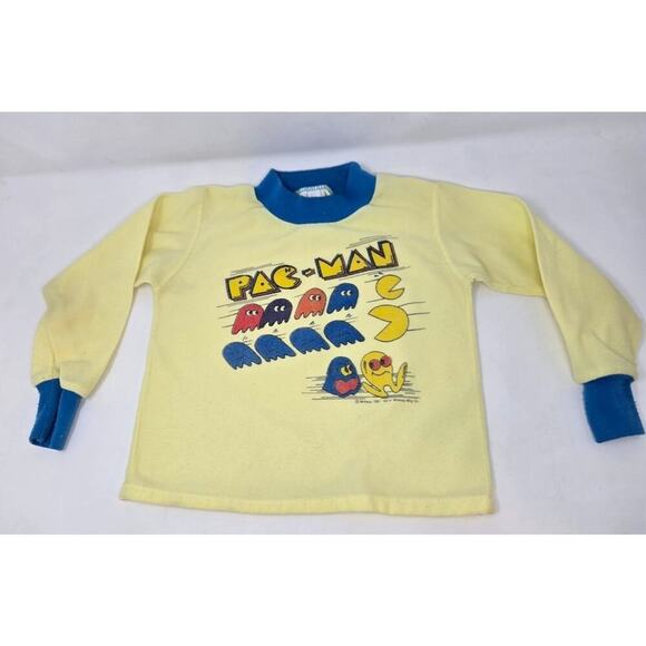 Pac-Man Pajamas Vintage Size 4-5 Long Sleeve Shirt Pant Yellow Blue 1980s Sears - Picture 3 of 12